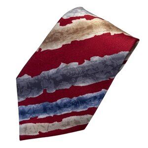 London Fog Tie Abstract Striped Silk Necktie Red Blue Gold Vibrant USA